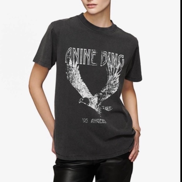 Anine Bing Tops - Anine Bing Lili Eagle Tee Tshirt Washed Black